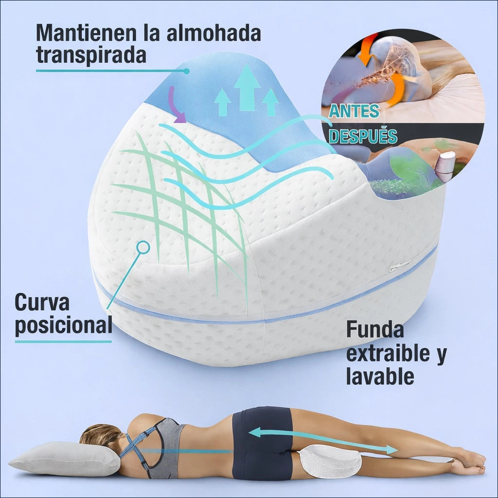 ¡Duerme bien, Vive mejor! Almohada Ergonómica para Piernas y Rodillas.