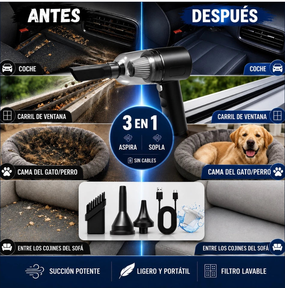 ¡Ahorra Tiempo y Dinero! Aspirador de Mano con Función Soplado.